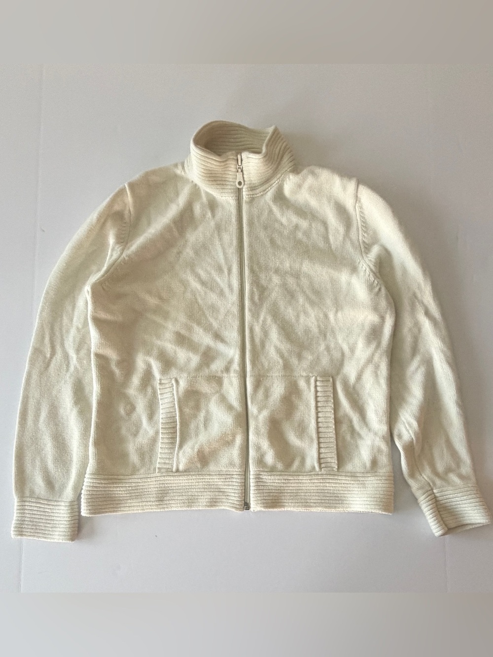 Kate Hill Cream Zip Front Knit Jacket Petite